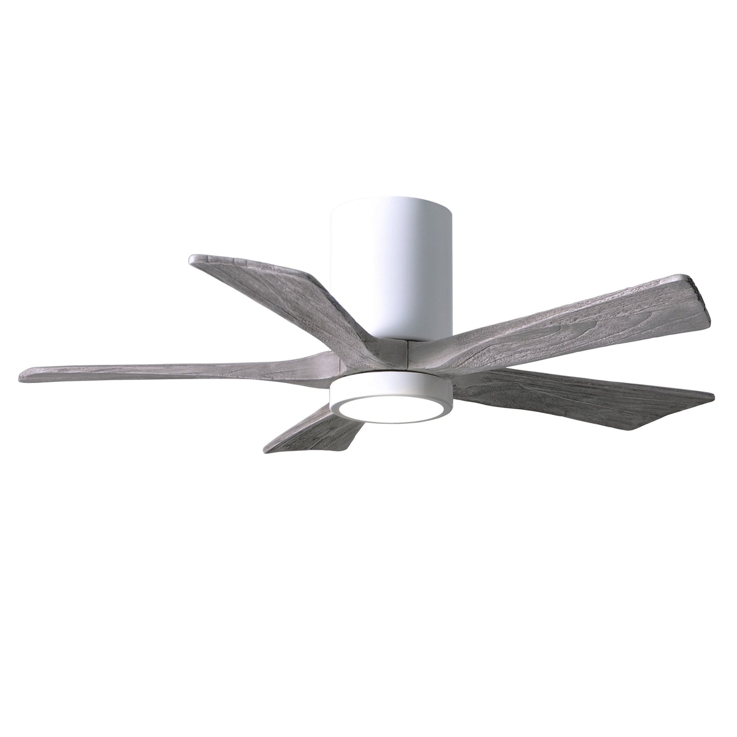 Matthews Fan Company Atlas Irene-5HLK 42" Gloss White Ceiling Mount Fan With Solid Wood Blade In Barnwood Tone Finish