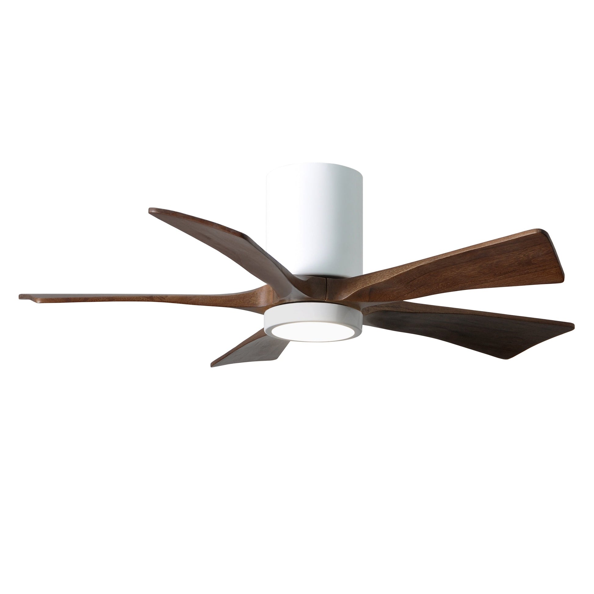 Matthews Fan Company Atlas Irene-5HLK 42" Gloss White Ceiling Mount Fan With Solid Wood Blade In Walnut Tone Finish