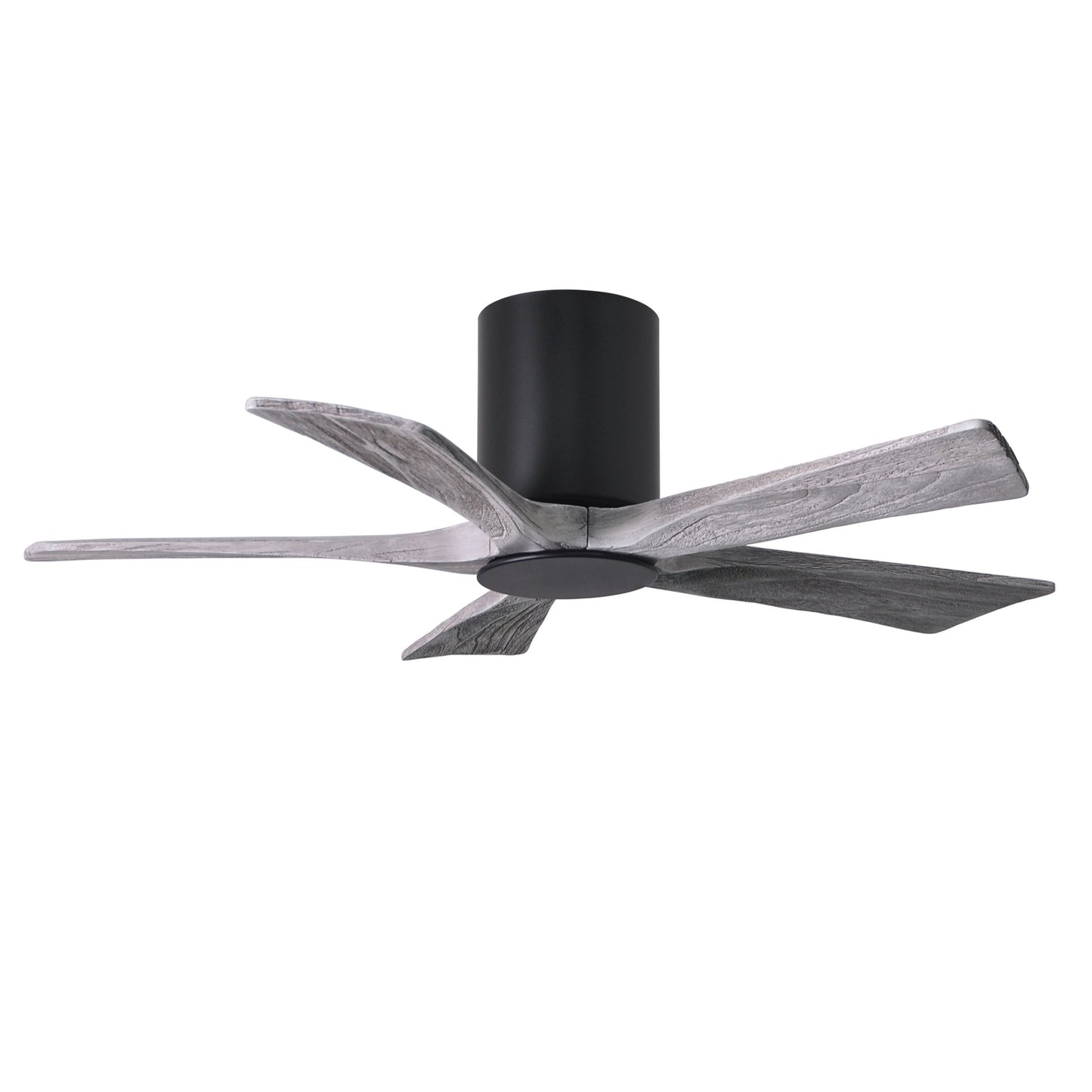 Matthews Fan Company Atlas Irene-5HLK 42" Matte Black Ceiling Mount Fan With Solid Wood Blade In Barnwood Tone Finish