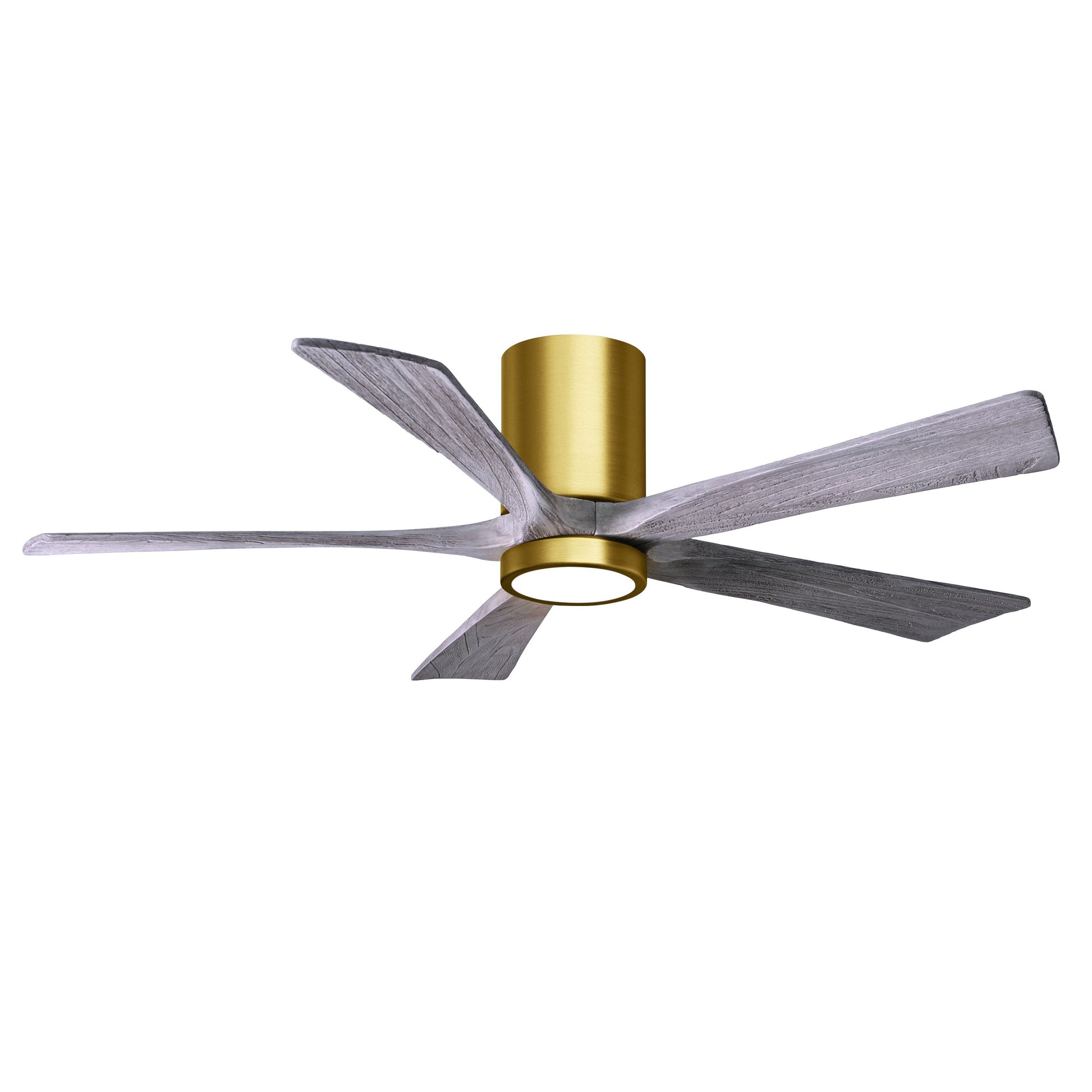 Matthews Fan Company Atlas Irene-5HLK 52" Brushed Brass Ceiling Mount Fan With Solid Wood Blade In Barnwood Tone Finish