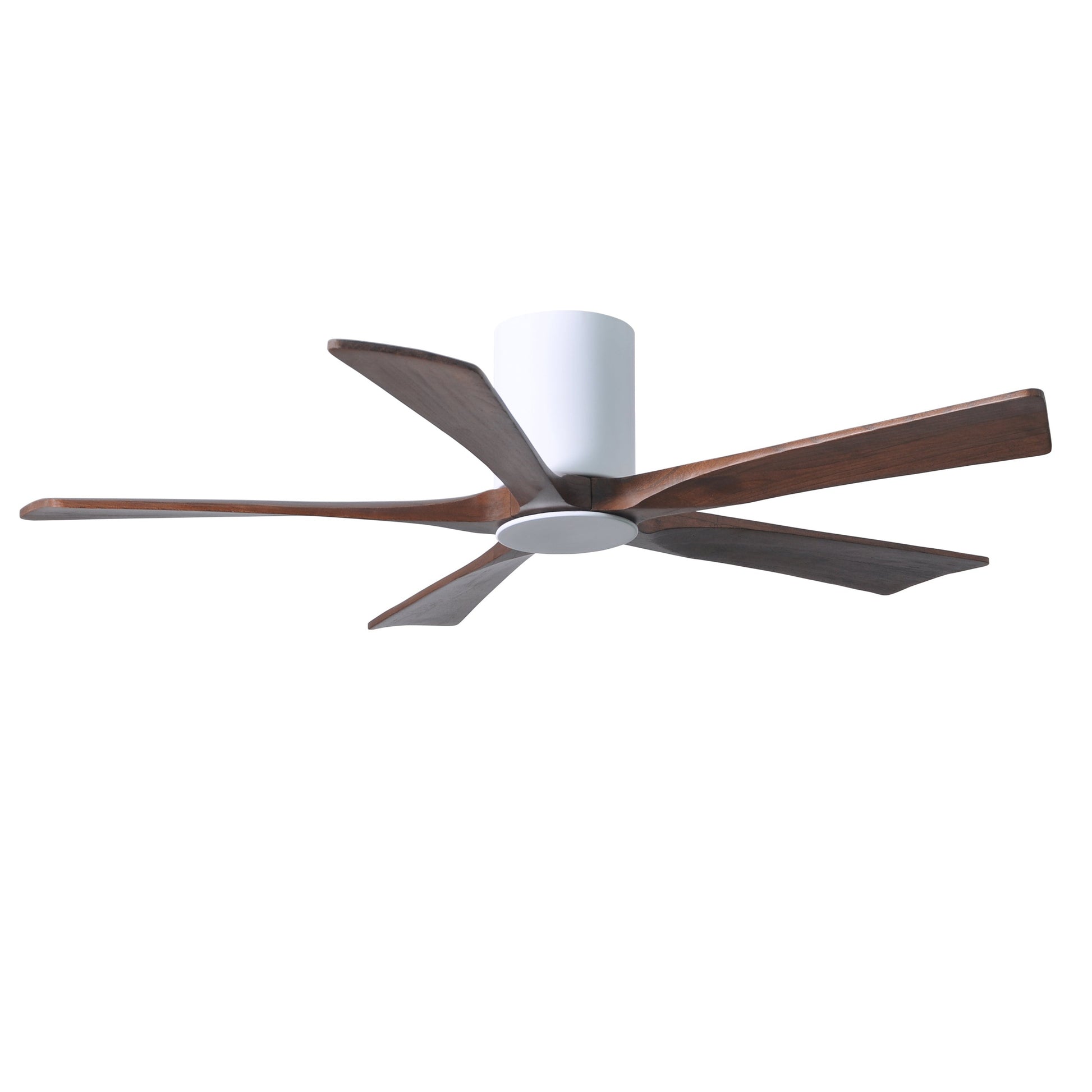 Matthews Fan Company Atlas Irene-5HLK 52" Gloss White Ceiling Mount Fan With Solid Wood Blade In Walnut Tone Finish