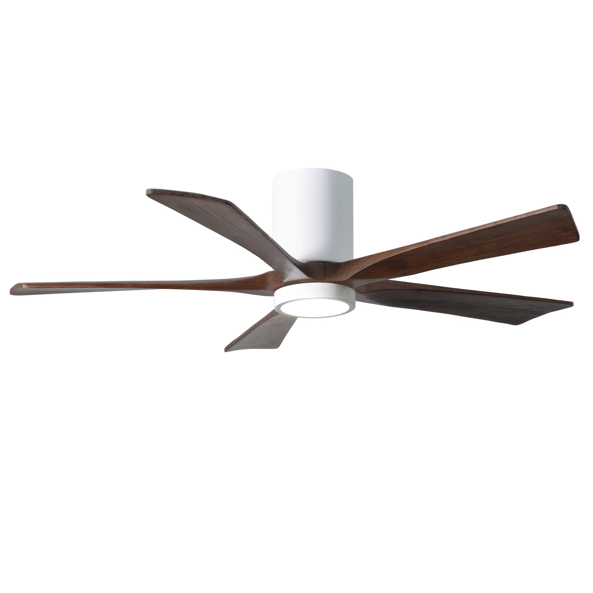 Matthews Fan Company Atlas Irene-5HLK 52" Gloss White Ceiling Mount Fan With Solid Wood Blade In Walnut Tone Finish