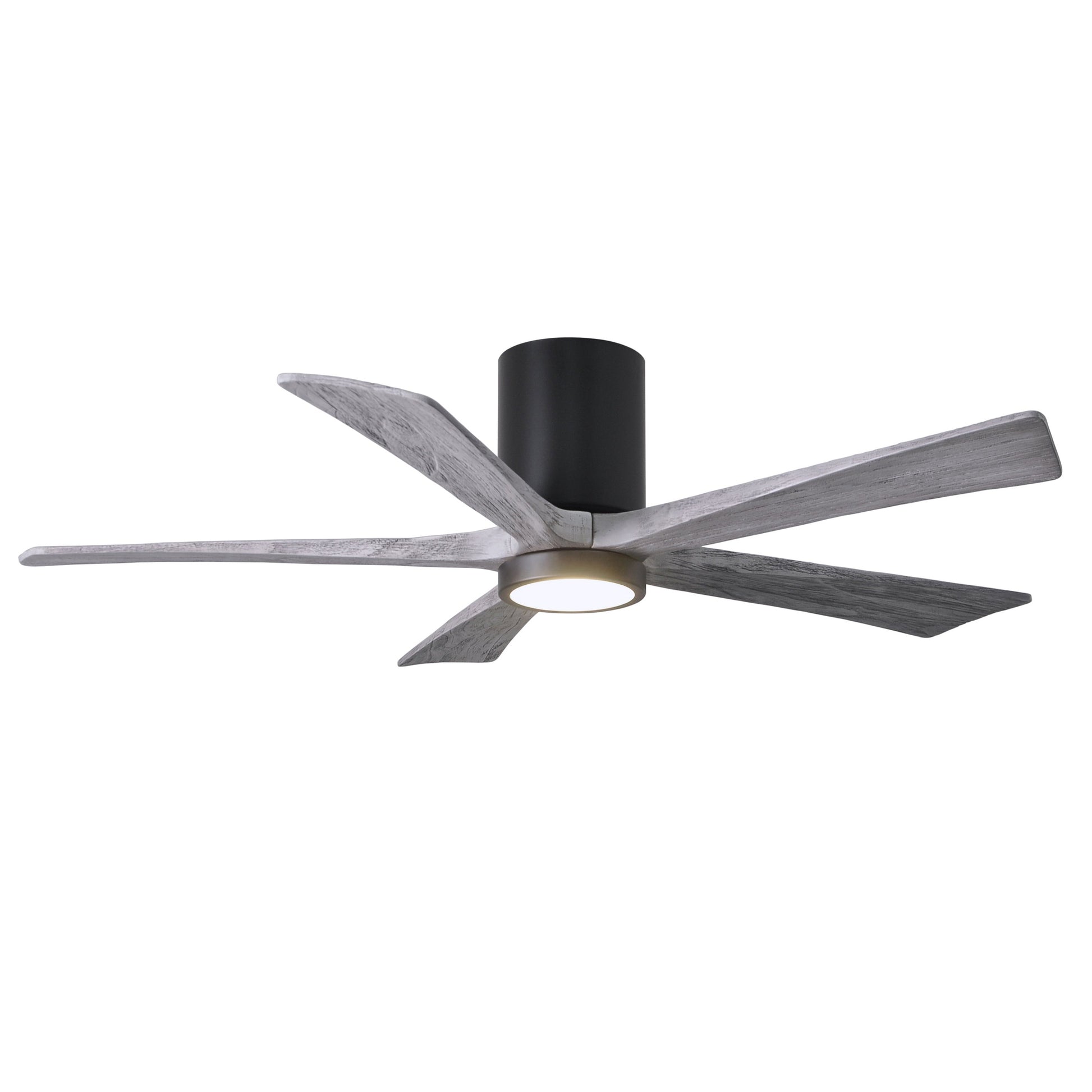 Matthews Fan Company Atlas Irene-5HLK 52" Matte Black Ceiling Mount Fan With Solid Wood Blade In Barnwood Tone Finish