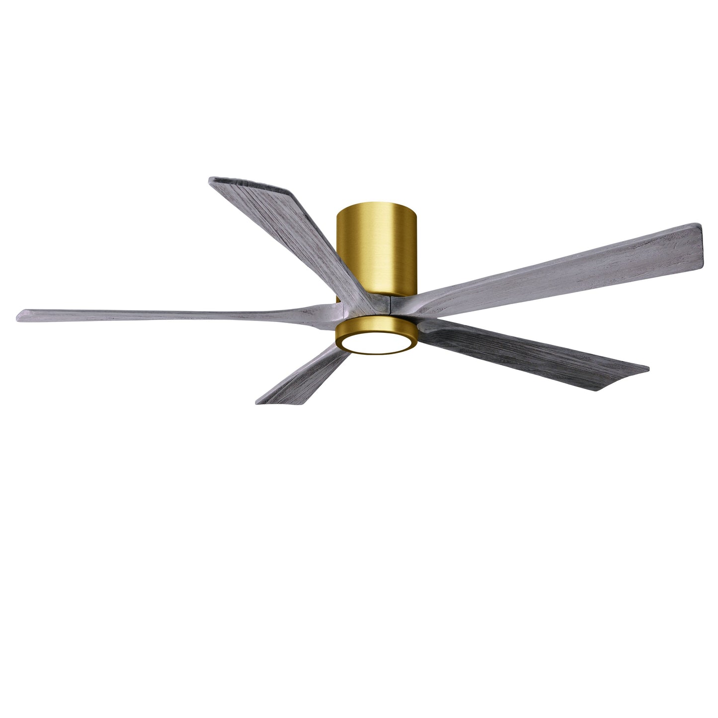 Matthews Fan Company Atlas Irene-5HLK 60" Brushed Brass Ceiling Mount Fan With Solid Wood Blade In Barnwood Tone Finish