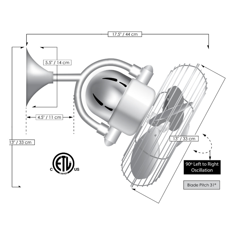 Matthews Fan Company Atlas Kaye 13" Polished Chrome Versatile Fan With Steel/ABS Blade In Polished Chrome Finish