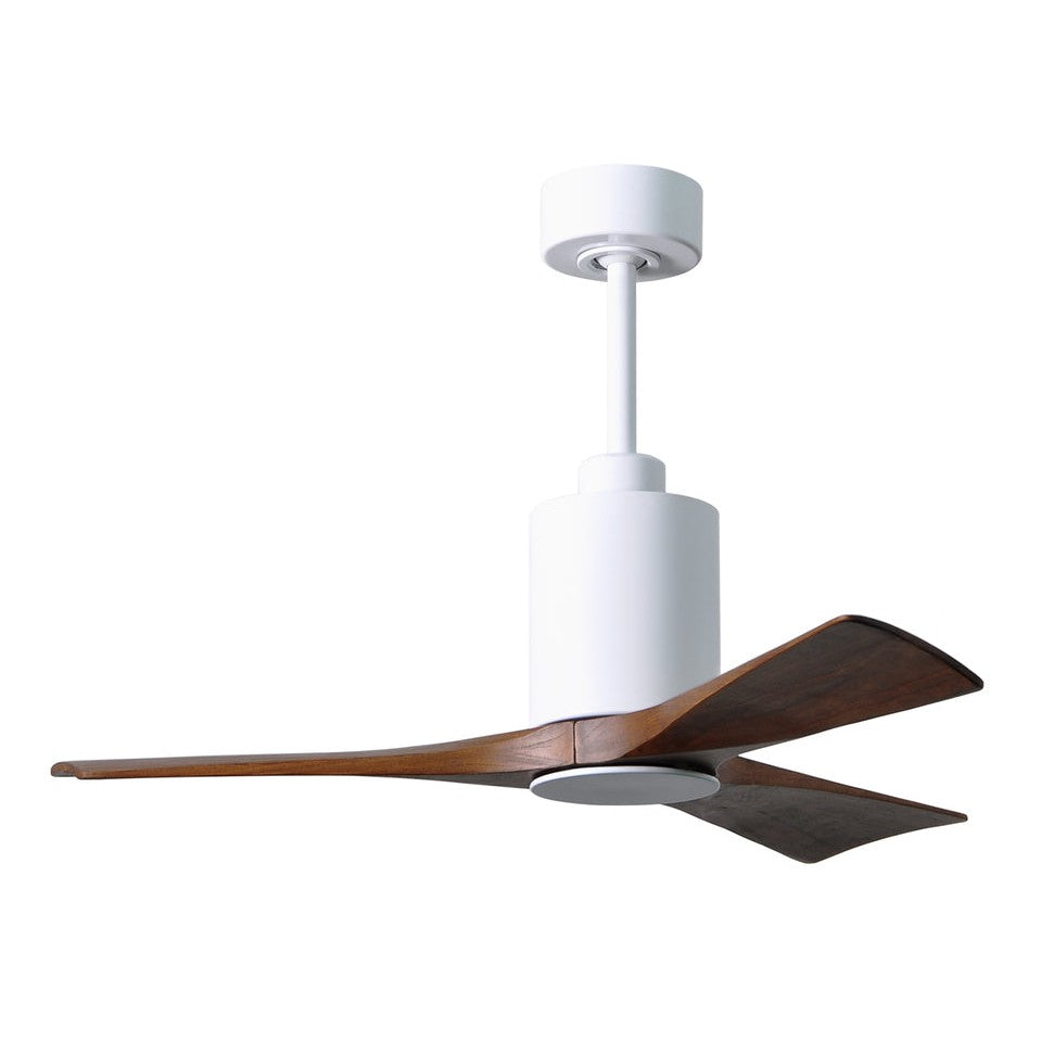 Matthews Fan Company Atlas Patricia-3 42" Gloss White Ceiling Fan With Solid Wood Blade In Walnut Tone Finish