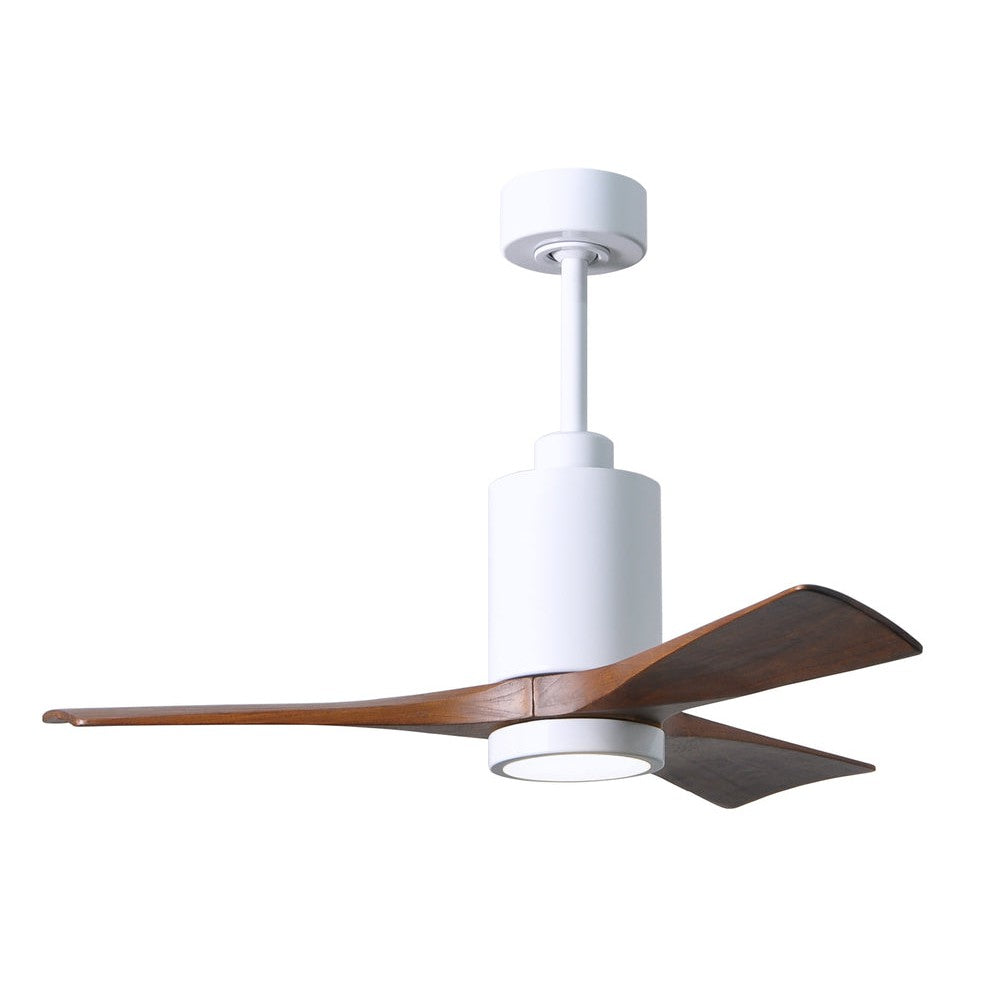 Matthews Fan Company Atlas Patricia-3 42" Gloss White Ceiling Fan With Solid Wood Blade In Walnut Tone Finish