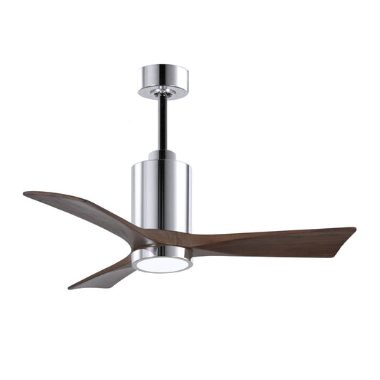 Matthews Fan Company Atlas Patricia-3 42" Polished Chrome Ceiling Fan With Solid Wood Blade In Walnut Tone Finish