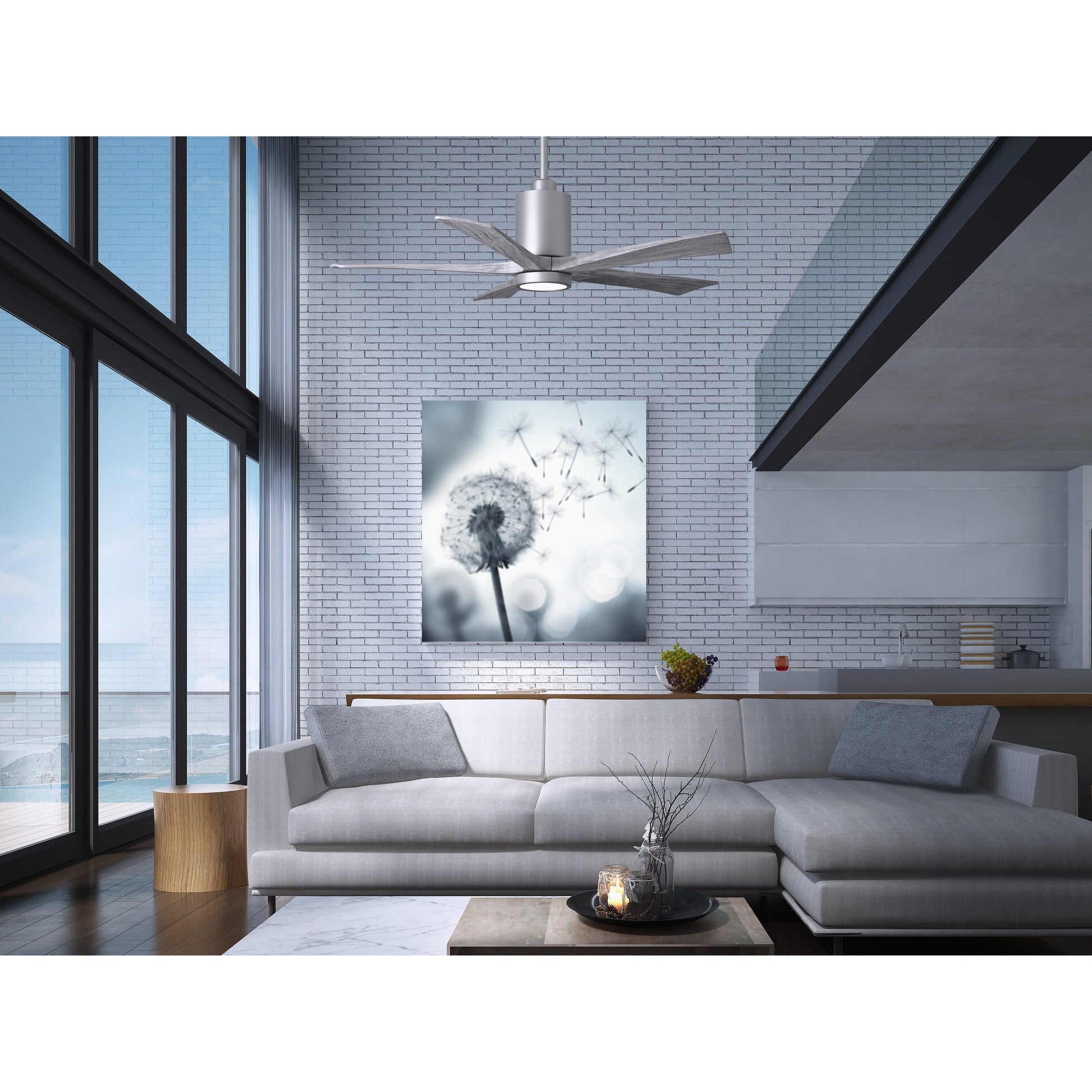 Matthews Fan Company Atlas Patricia-5 42" Brushed Nickel Ceiling Fan With Solid Wood Blade In Barnwood Tone Finish