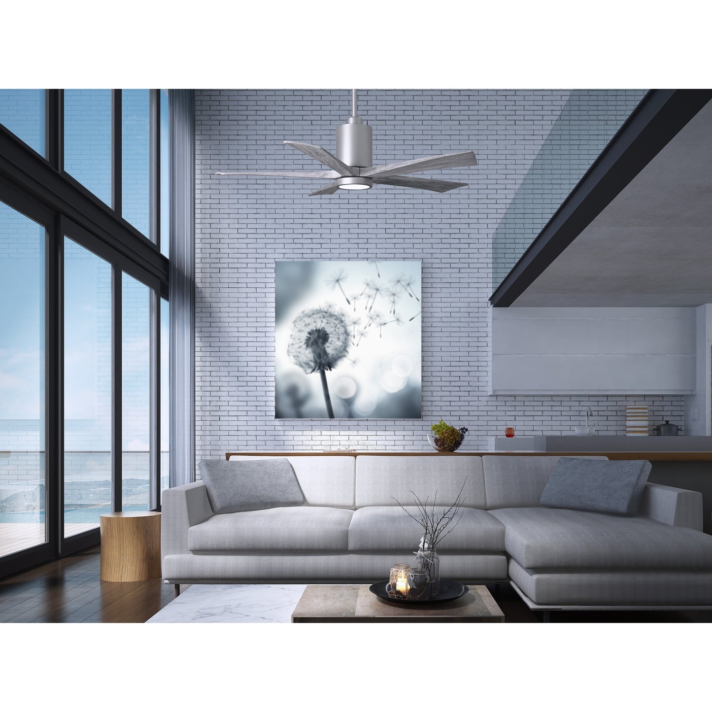 Matthews Fan Company Atlas Patricia-5 42" Brushed Nickel Ceiling Fan With Solid Wood Blade In Matte White Finish