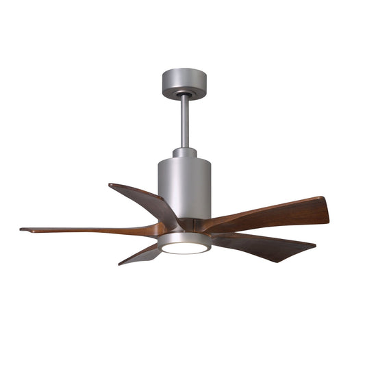 Matthews Fan Company Atlas Patricia-5 42" Brushed Nickel Ceiling Fan With Solid Wood Blade In Walnut Tone Finish