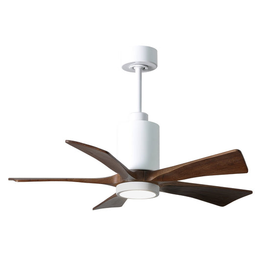 Matthews Fan Company Atlas Patricia-5 42" Gloss White Ceiling Fan With Solid Wood Blade In Walnut Tone Finish