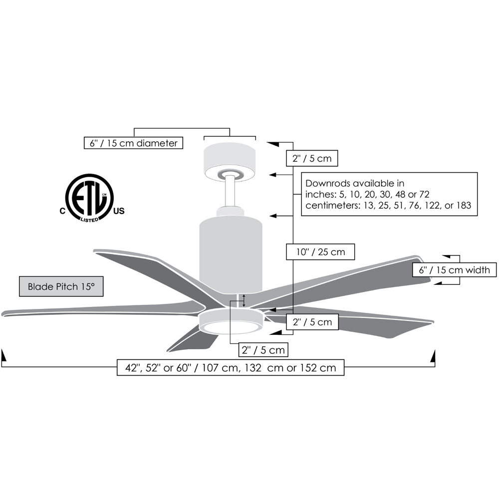 Matthews Fan Company Atlas Patricia-5 42" Matte Black Ceiling Fan With Solid Wood Blade In Walnut Tone Finish