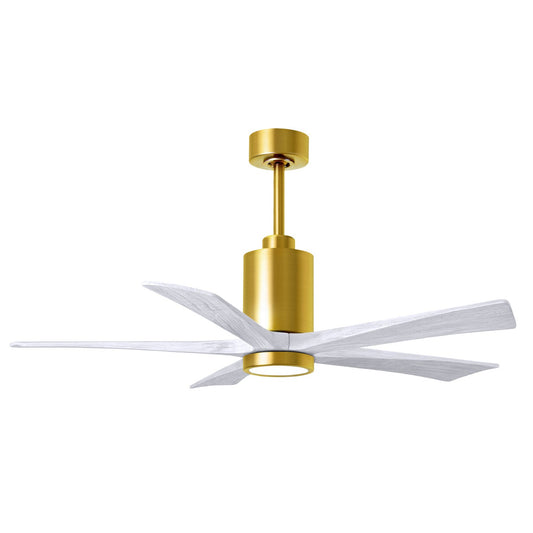 Matthews Fan Company Atlas Patricia-5 52" Brushed Brass Ceiling Fan With Solid Wood Blade In Matte White Finish