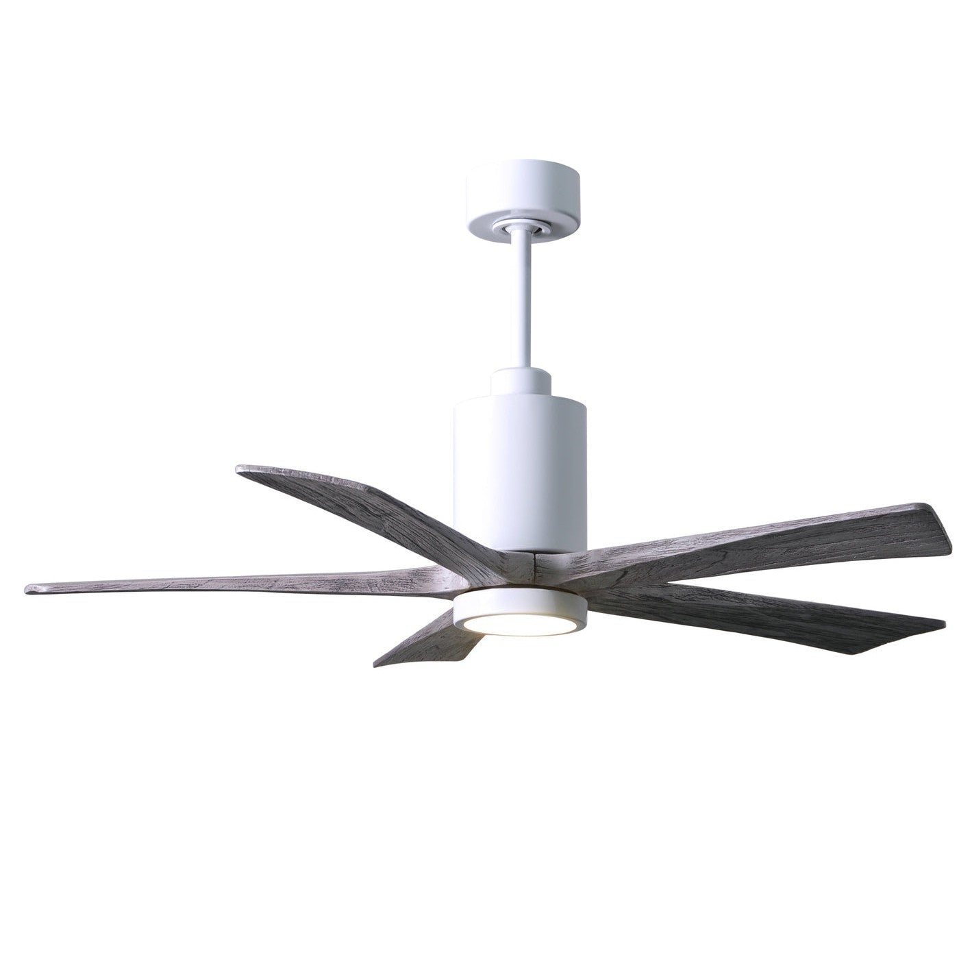 Matthews Fan Company Atlas Patricia-5 52" Gloss White Ceiling Fan With Solid Wood Blade In Barnwood Tone Finish