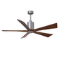 Matthews Fan Company Atlas Patricia-5 60" Brushed Nickel Ceiling Fan With Solid Wood Blade In Walnut Tone Finish