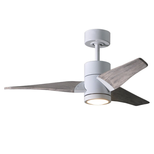 Matthews Fan Company Atlas Super Janet 42" Gloss White Ceiling Fan With Solid Wood Blade In Barn Wood Tone Finish