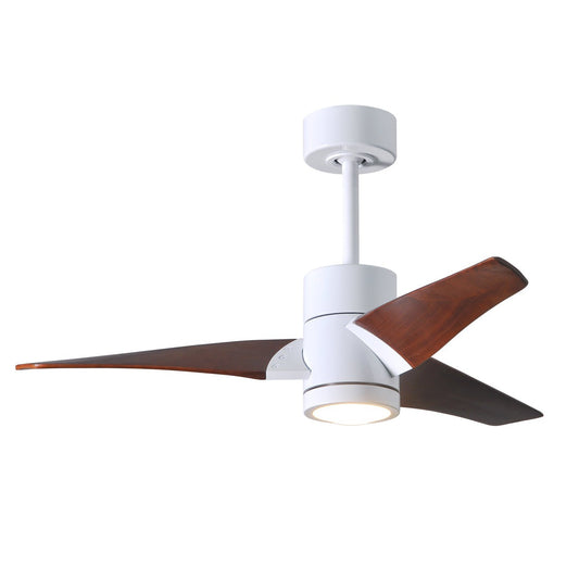 Matthews Fan Company Atlas Super Janet 42" Gloss White Ceiling Fan With Solid Wood Blade In Walnut Tone Finish