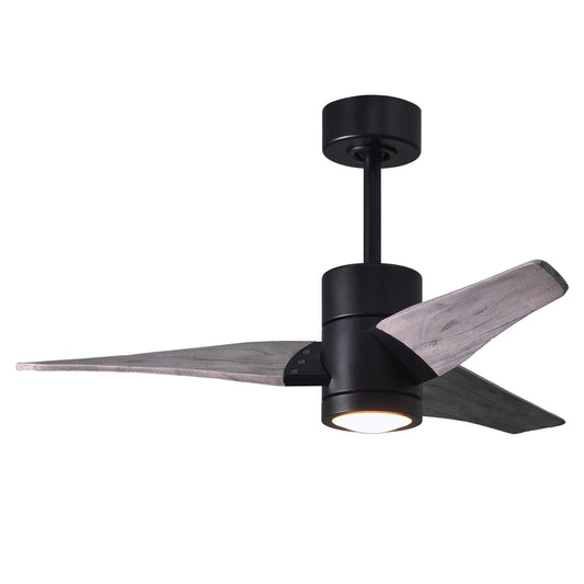 Matthews Fan Company Atlas Super Janet 42" Matte Black Ceiling Fan With Solid Wood Blade In Barn Wood Tone Finish