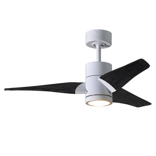 Matthews Fan Company Atlas Super Janet 42" White Ceiling Fan With Solid Wood Blade In Matte Black Finish