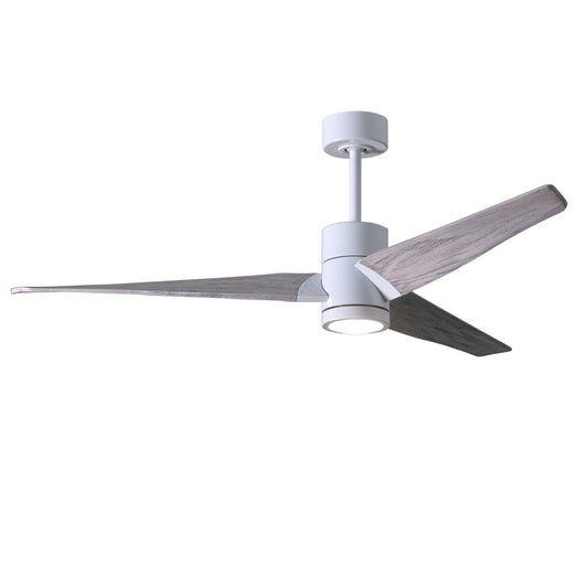 Matthews Fan Company Atlas Super Janet 52" Gloss White Ceiling Fan With Solid Wood Blade In Barn Wood Tone Finish