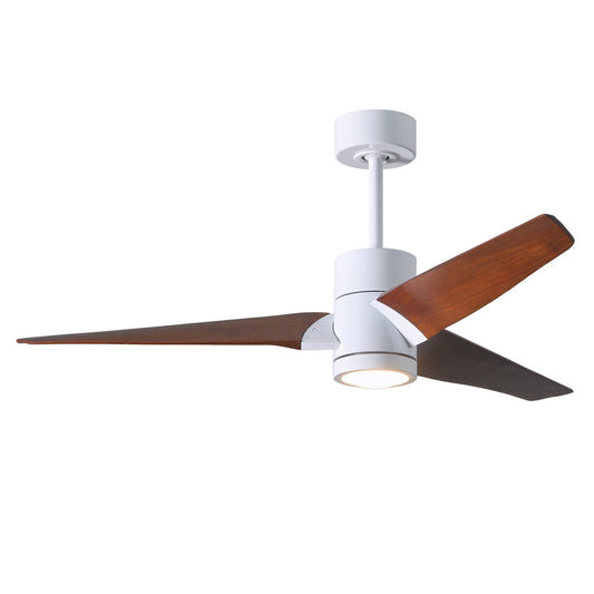 Matthews Fan Company Atlas Super Janet 52" Gloss White Ceiling Fan With Solid Wood Blade In Walnut Tone Finish
