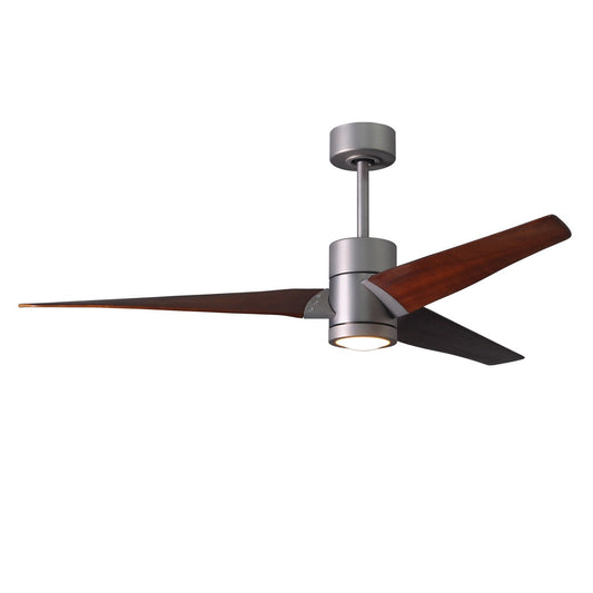 Matthews Fan Company Atlas Super Janet 60" Brushed Nickel Ceiling Fan With Solid Wood Blade In Walnut Tone Finish