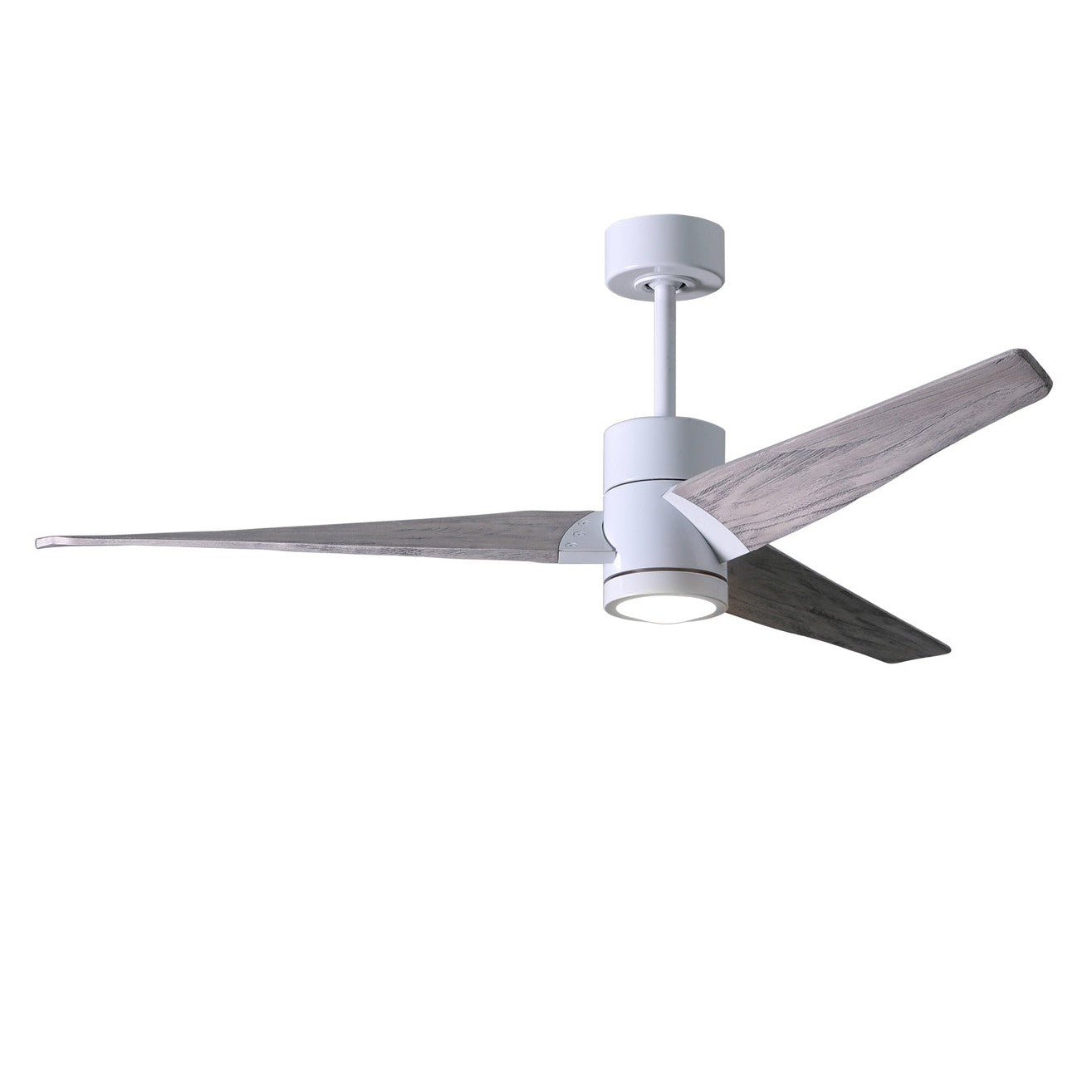 Matthews Fan Company Atlas Super Janet 60" Gloss White Ceiling Fan With Solid Wood Blade In Barn Wood Tone Finish