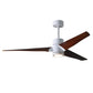 Matthews Fan Company Atlas Super Janet 60" Gloss White Ceiling Fan With Solid Wood Blade In Walnut Tone Finish
