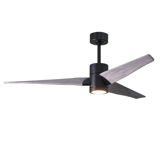 Matthews Fan Company Atlas Super Janet 60" Matte Black Ceiling Fan With Solid Wood Blade In Barn Wood Tone Finish