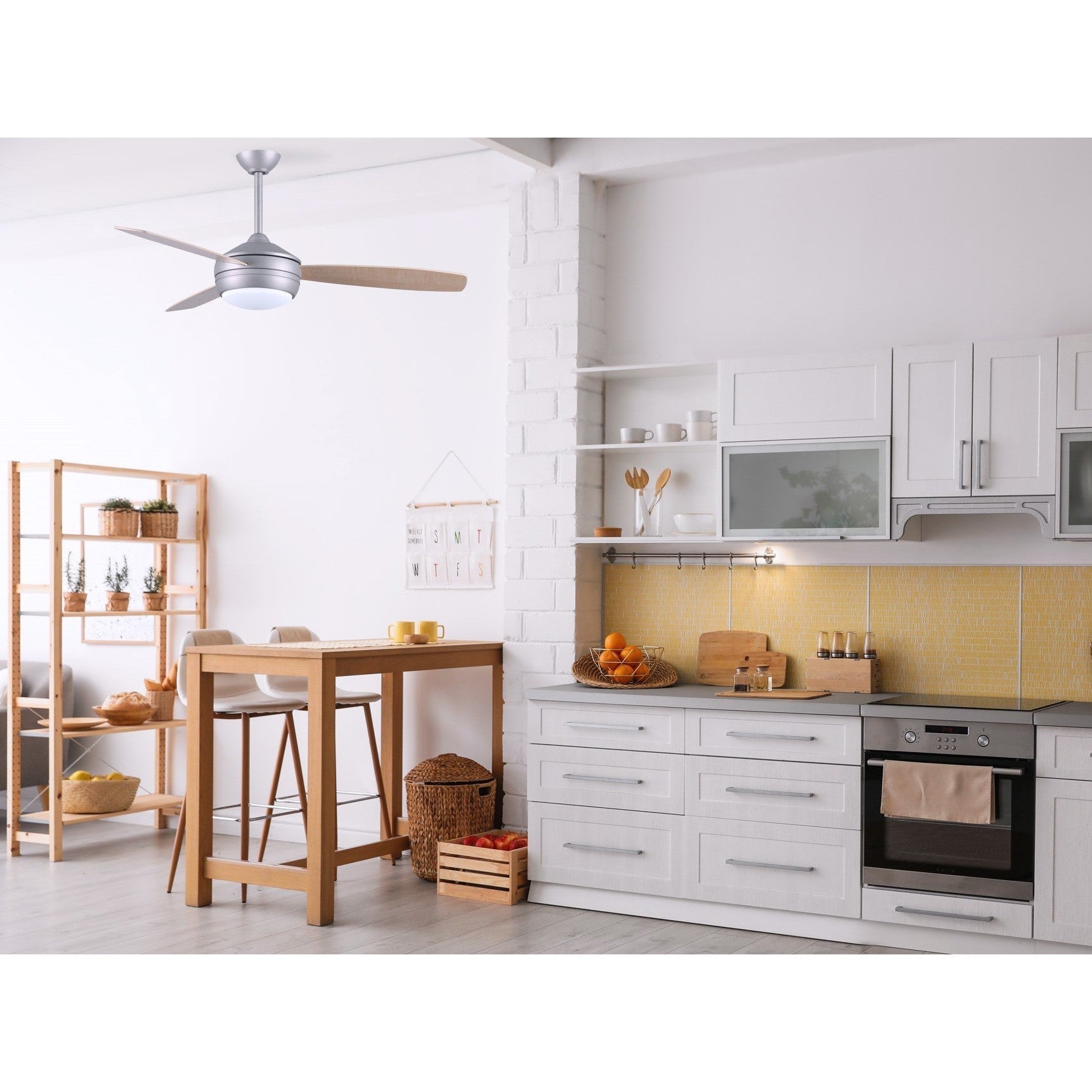 Matthews Fan Company Atlas T-24 52 Matte Black Ceiling Fan With Plywood Blade In Matte White/Brushed Nickel Finish