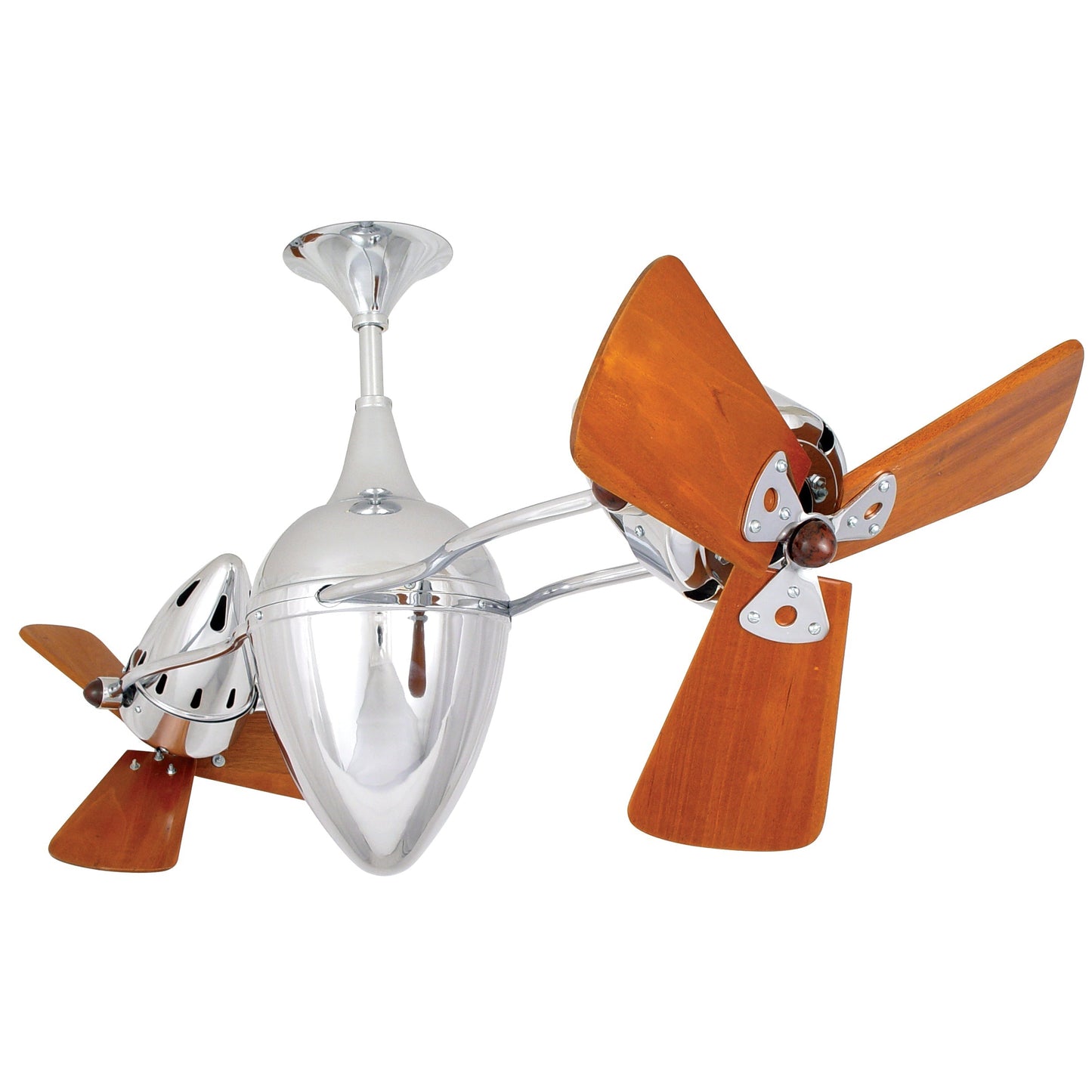 Matthews Fan Company Matthews-Gerbar Ar Ruthiane 48" Bullet-Shaped Rotational Ceiling Fan With 10" Downrod and Wood Blades in Chrome Finish With Damp Location Protection