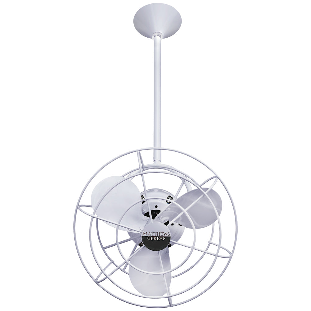 Matthews Fan Company Matthews-Gerbar Bianca Direcional 13" Ceiling Fan With 10" Downrod and Metal Blades in White Finish