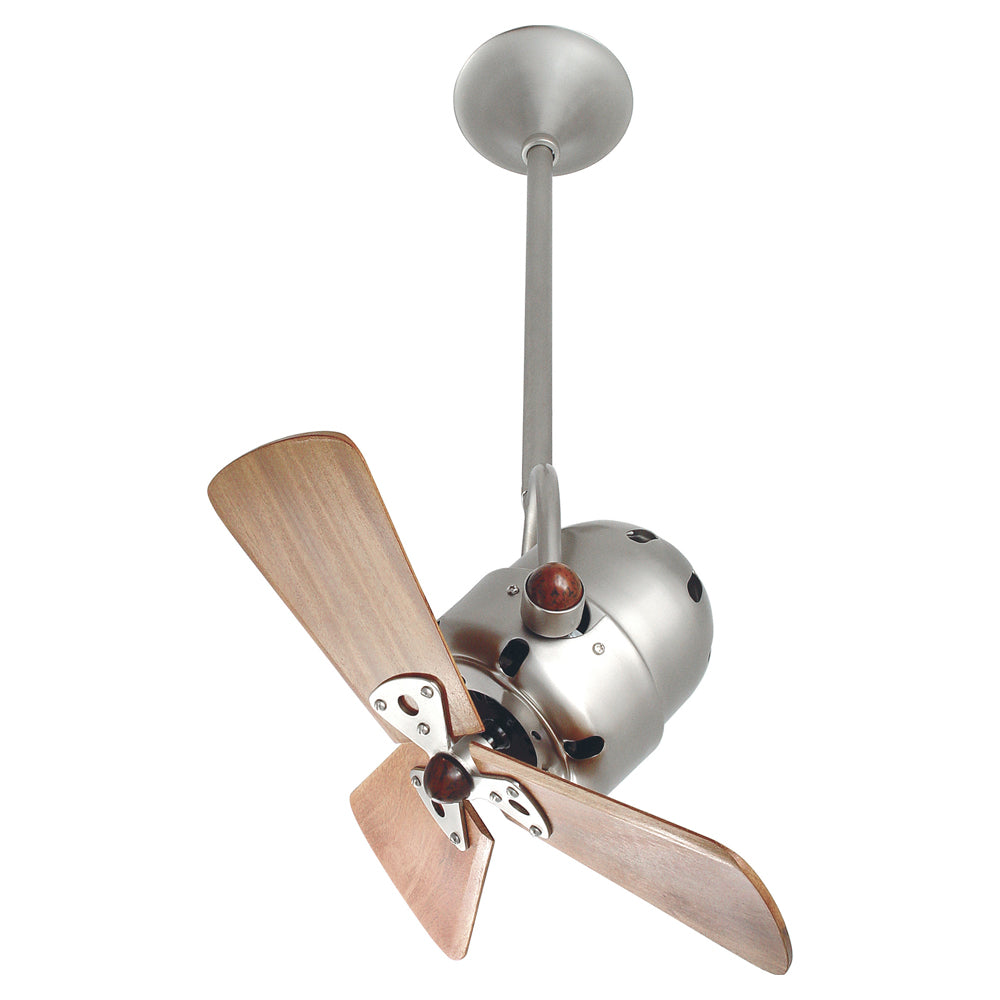 Matthews Fan Company Matthews-Gerbar Bianca Direcional 16" Ceiling Fan With 10" Downrod and Wood Blades in Brushed Nickel Finish With Damp Location Protection