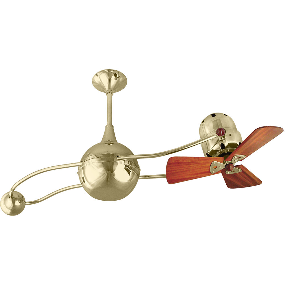 Matthews Fan Company Matthews-Gerbar Brisa 2000 40" Rotational Ceiling Fan With 10" Downrod and Wood Blades in Polished Brass With Damp Location Protection