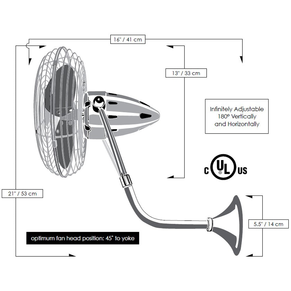 Matthews Fan Company Matthews-Gerbar Bruna Parede 13" Directional Fan With 10" Downrod and Metal Blades in Black Finish