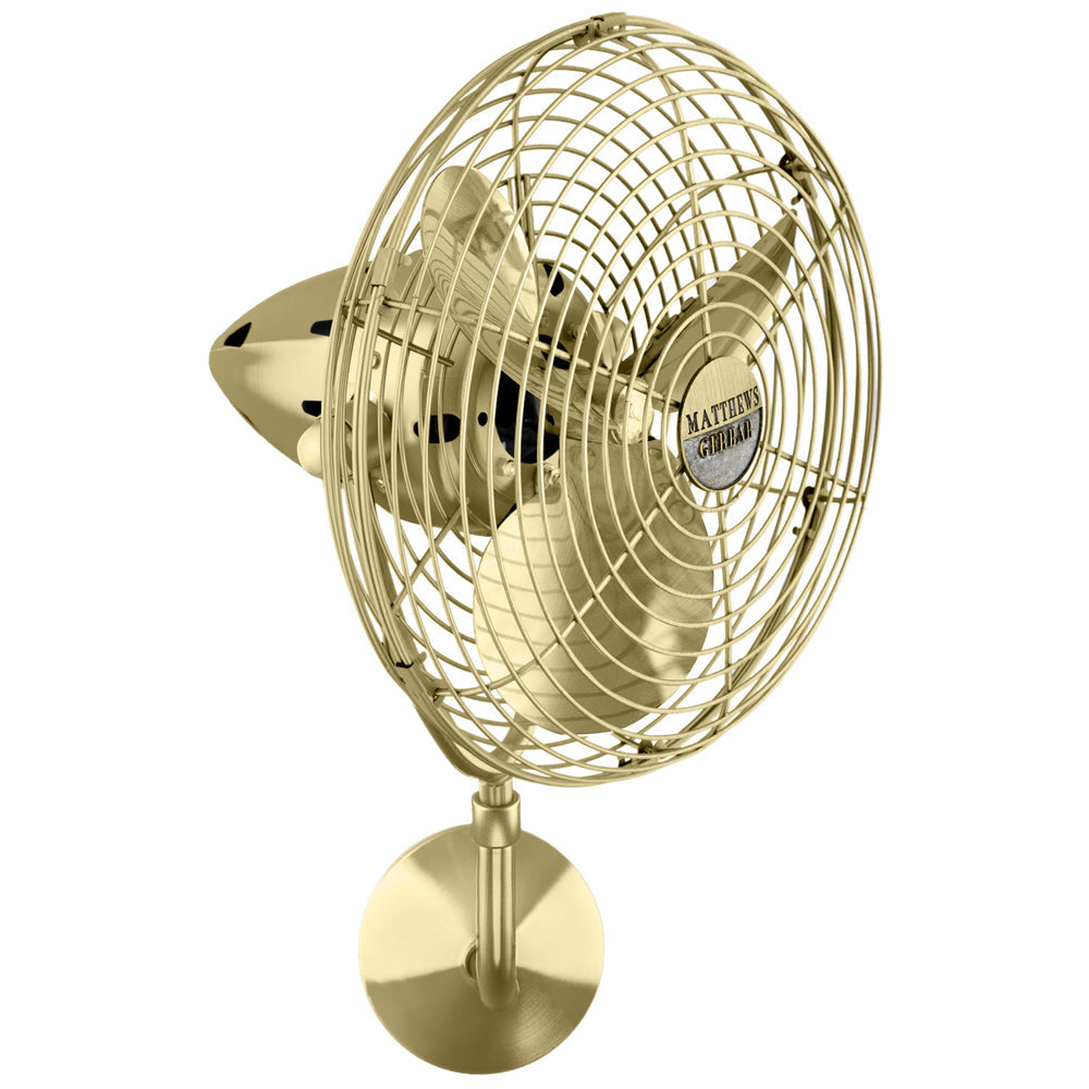 Matthews Fan Company Matthews-Gerbar Bruna Parede 13" Directional Fan With 10" Downrod and Metal Blades in Brushed Brass Finish