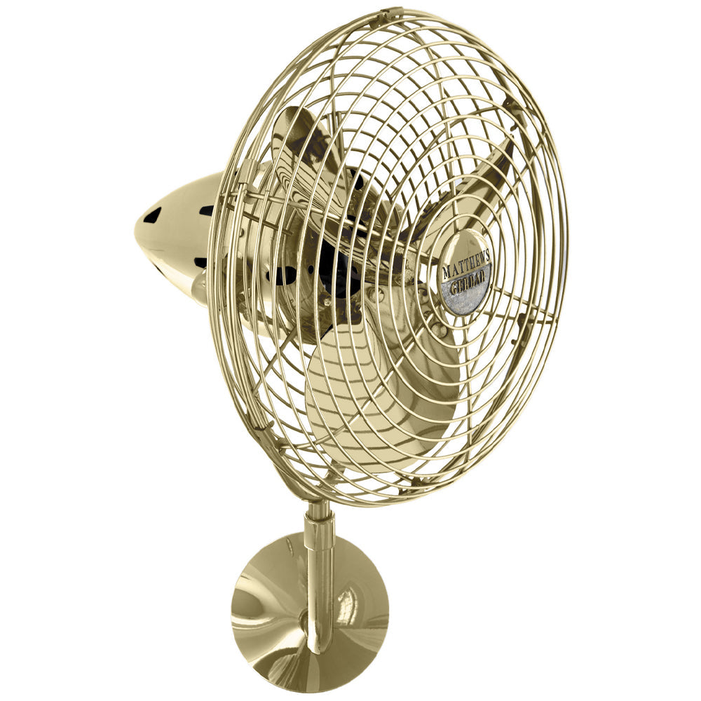 Matthews Fan Company Matthews-Gerbar Bruna Parede 13" Directional Fan With 10" Downrod and Metal Blades in Polished Brass Finish