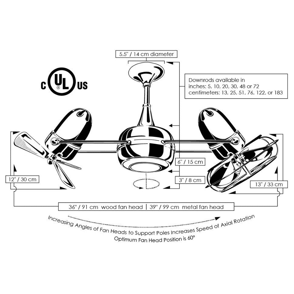 Matthews Fan Company Matthews-Gerbar Duplo-Dinamico 36" Brushed Brass Rotational Ceiling Fan With Solid Brazilian Mahogany Blade In Mahogany Finish