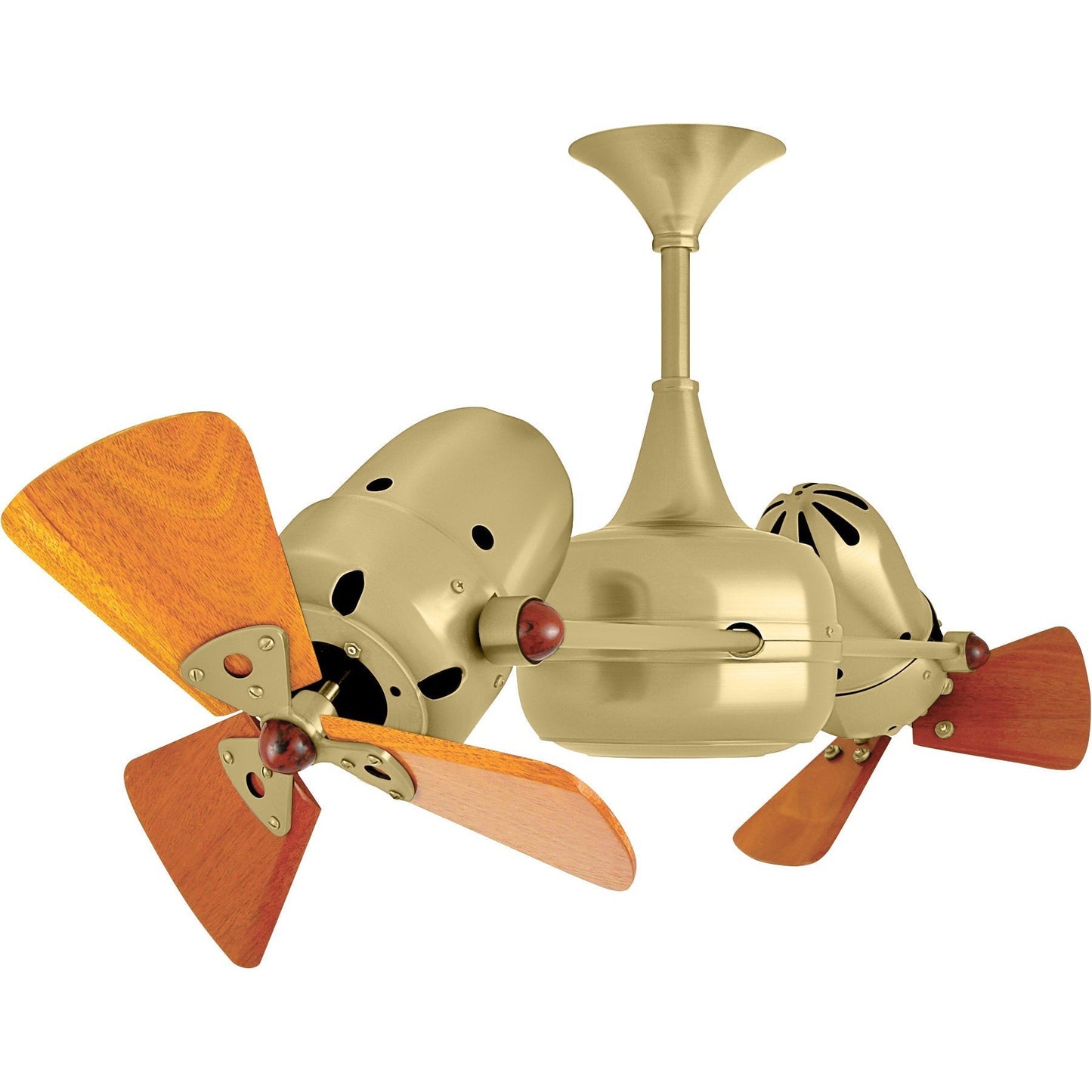 Matthews Fan Company Matthews-Gerbar Duplo-Dinamico 36" Brushed Brass Rotational Ceiling Fan With Solid Brazilian Mahogany Blade In Mahogany Finish