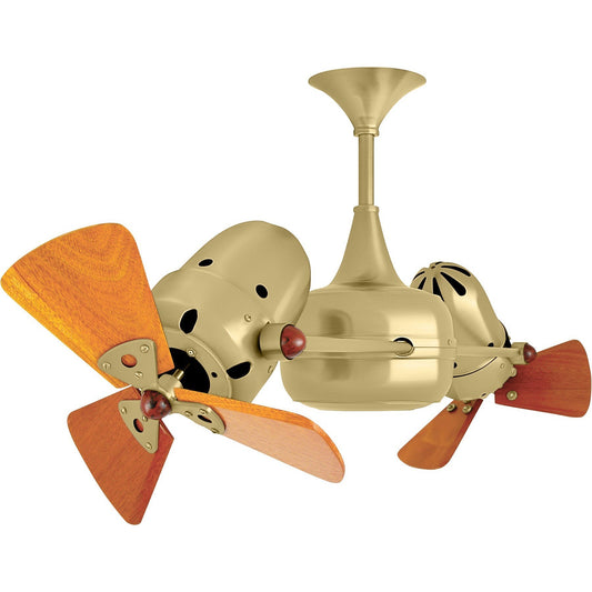 Matthews Fan Company Matthews-Gerbar Duplo-Dinamico 36" Brushed Brass Rotational Ceiling Fan With Solid Brazilian Mahogany Blade In Mahogany Finish