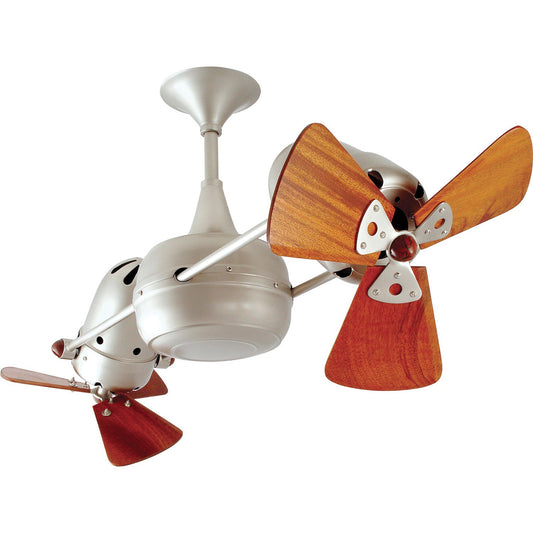 Matthews Fan Company Matthews-Gerbar Duplo-Dinamico 36" Brushed Nickel Rotational Ceiling Fan With Solid Brazilian Mahogany Blade In Mahogany Finish and Damp Location Protection