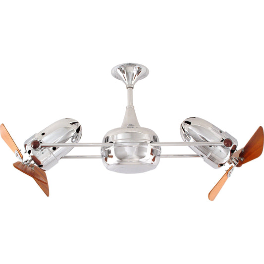 Matthews Fan Company Matthews-Gerbar Duplo-Dinamico 36" Polished Chrome Rotational Ceiling Fan With Solid Brazilian Mahogany Blade In Mahogany Finish And Damp Location Protection