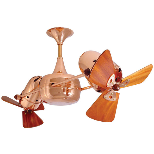 Matthews Fan Company Matthews-Gerbar Duplo-Dinamico 36" Polished Copper Rotational Ceiling Fan With Solid Brazilian Mahogany Blade In Mahogany Finish