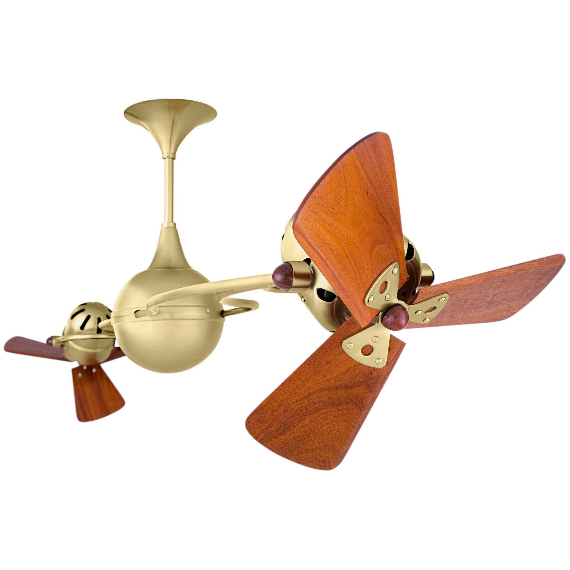 Matthews Fan Company Matthews-Gerbar Italo Ventania 62" Brushed Brass Rotational Ceiling Fan With Solid Brazilian Mahogany Blade In Mahogany Finish