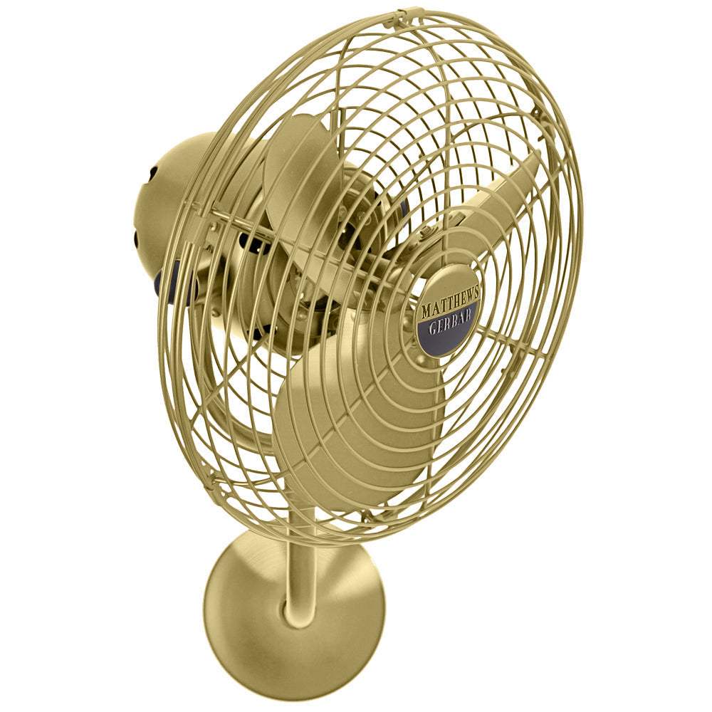 Matthews Fan Company Matthews-Gerbar Michelle Parede 13" Brushed Brass Wall-Mounted Fan With Aluminum Blade In Brushed Brass Finish