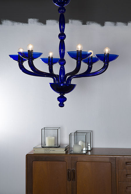 Mazzega 1946 Antenoreo 32" Pendant Light in Transparent Blue Marine Finish