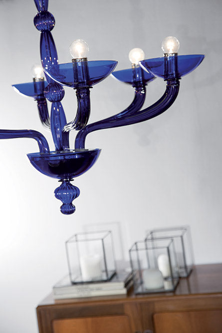 Mazzega 1946 Antenoreo 32" Pendant Light in Transparent Blue Marine Finish