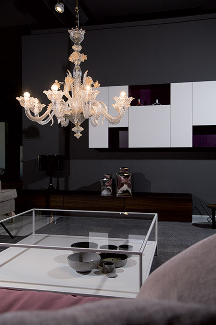 Mazzega 1946 Burano Pendant Light in Transparent Crystal Gold Finish