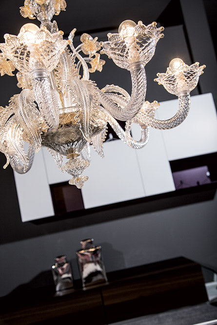 Mazzega 1946 Burano Pendant Light in Transparent Crystal Gold Finish